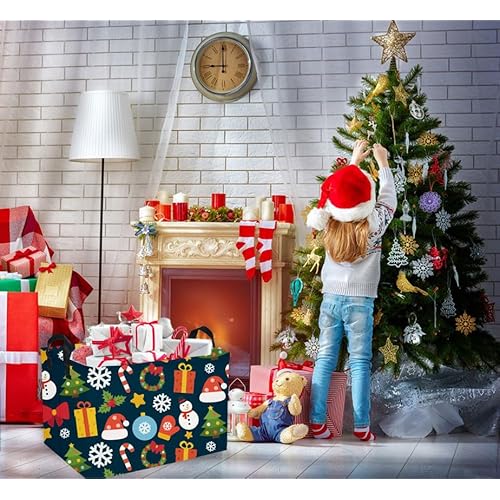 Essme Rectangular Christmas Basket,Cute Baskets Empty with Handles, Snowmen Basket Gifts for Kids Room Decor,Boys and Girls,Candy Bins.(Christmas).