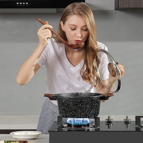 ESLITE LIFE Nonstick Stock Pot - 5 Quart Granite Casserole for Soup & Pasta | Induction Compatible, Black