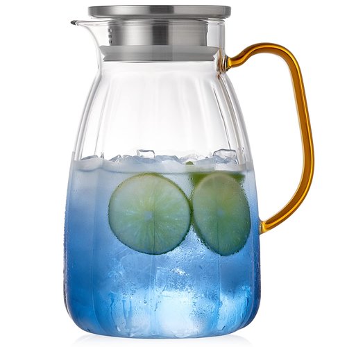 68OZ Glass Pitcher with Lid and Spout, Water Jug, 2000ml Carafe for Hot/Cold Water, Large Iced Tea Pitcher for Coffee, Juice and Homemade Beverage