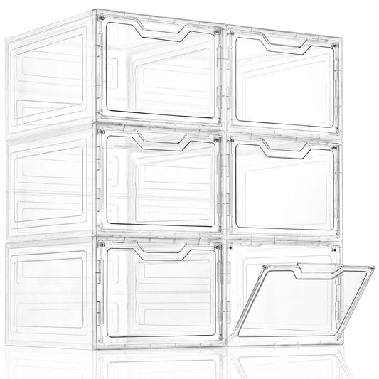 Freebat 10 Pack Closet Organizers and Storage,Clear Stackable Plastic Storage Bins with Lids Magnetic Doors,Clothes Organizers and Storage,Plastic Craft Containers for Wardrobe Kitchen Bathroom Office