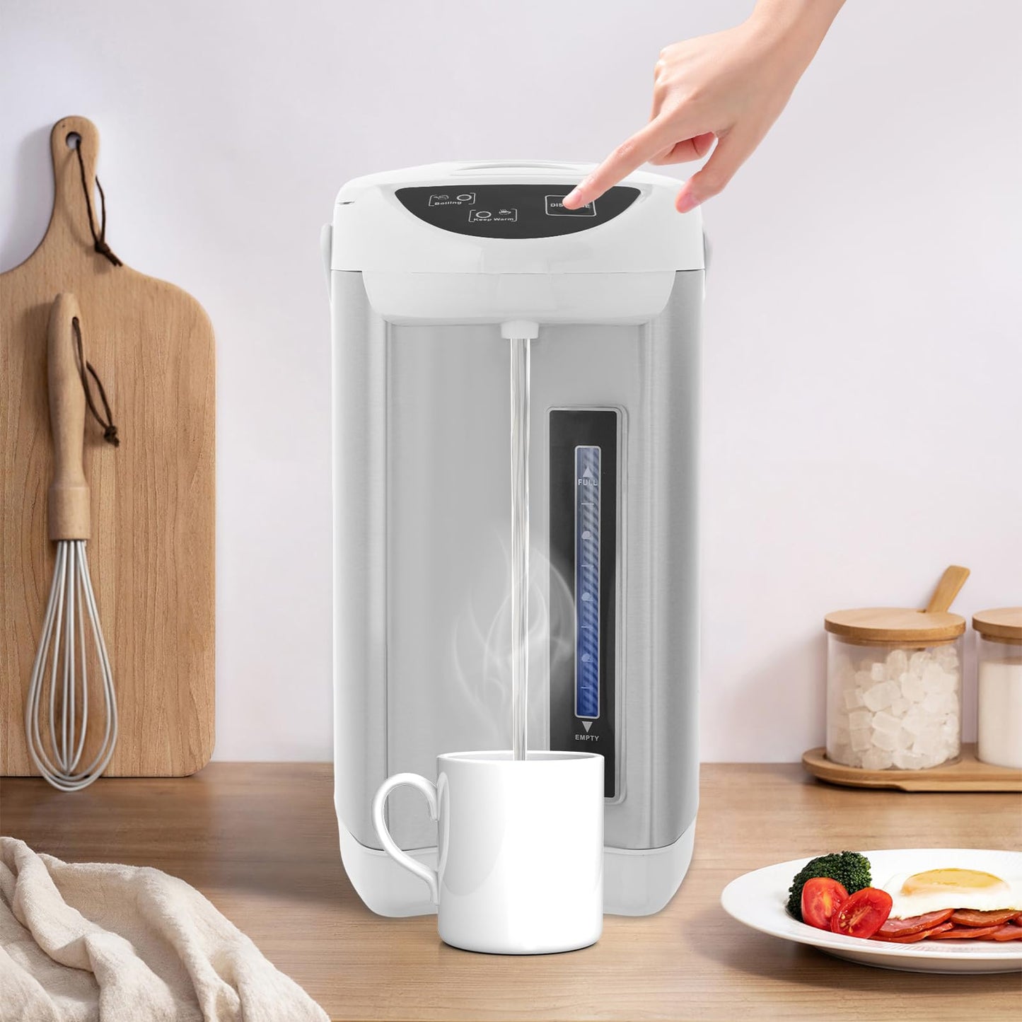 4L Electric Water Boiler, 750W Stainless Steel Hot Water Dispenser with 3 Dispensing Modes, 24H Keep Warm & Anti-Dry Burn Protection, Large Capacity Thermo Pot for Home Office Coffee Tea (Grey)