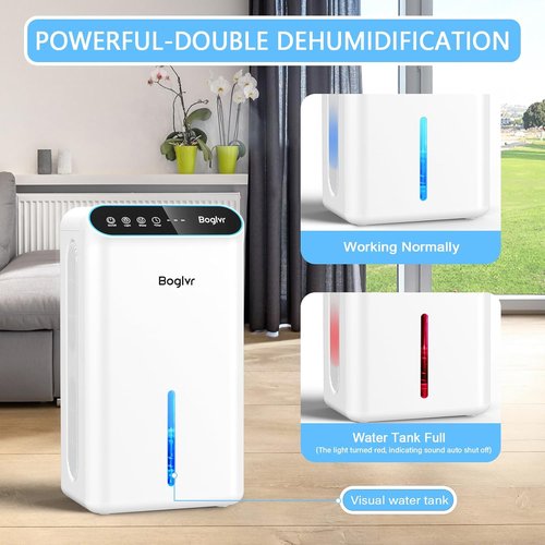Dehumidifier | Regine Switzerland Quiet Home Unit for 1000 Sq.Ft - Auto Shut Off, Aromatherapy, 7-Color LED Light