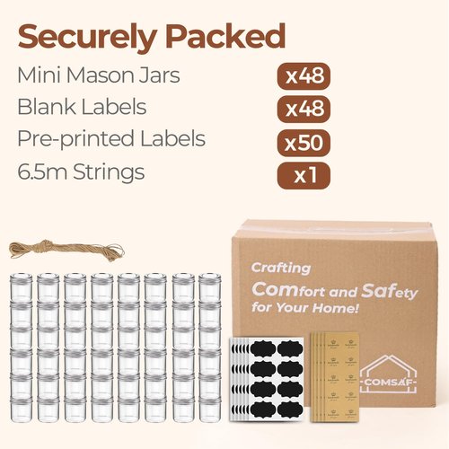 ComSaf Mini Honey Jars with Dipper 1.5oz - 40 Pack, Small Honey Glass Jar with Gold Lid, Tiny Hexagon Honey Jar in Bulk for Baby Shower, Wedding and Party Favors