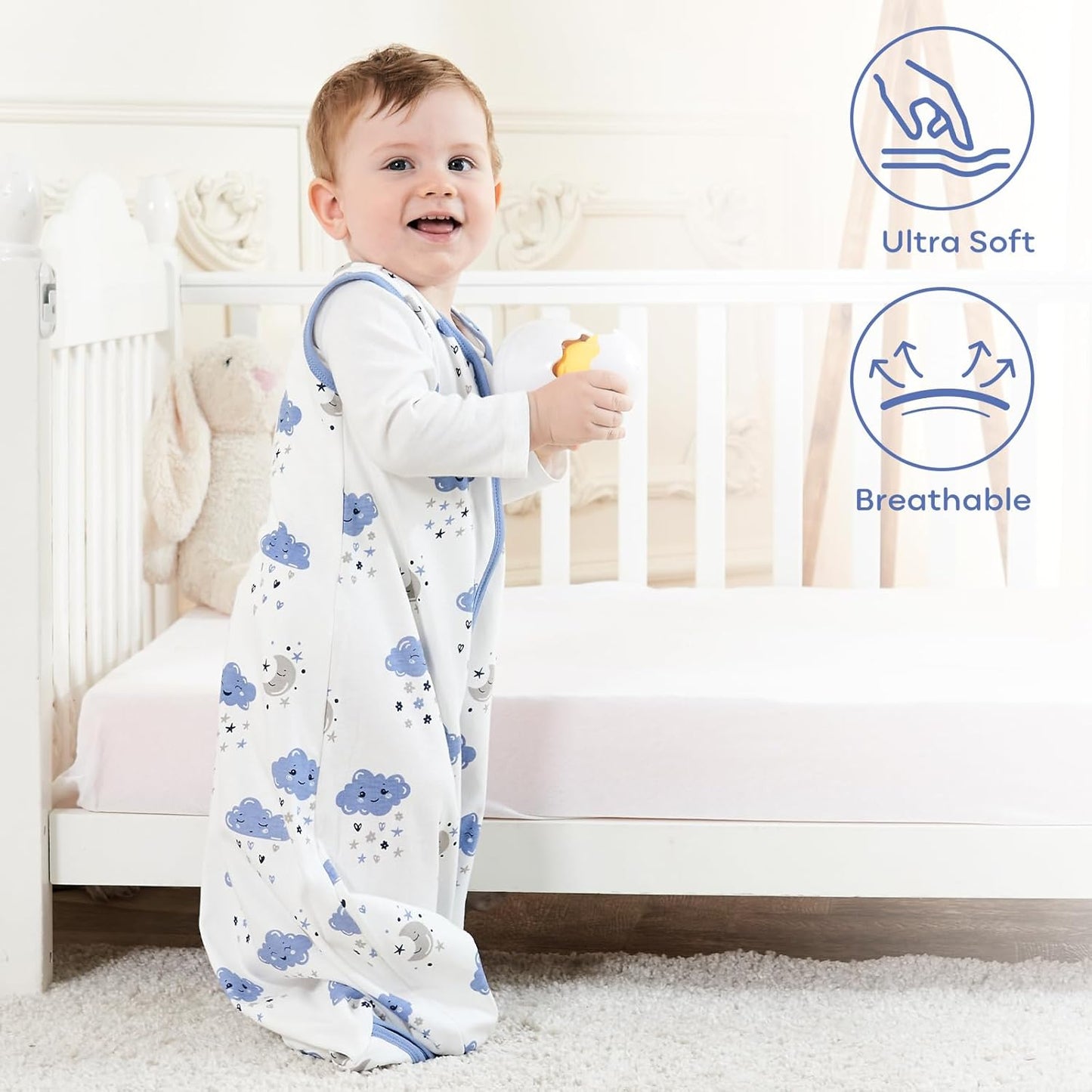 Yoofoss Baby Sleep Sack - 100% Organic Cotton Wearable Blanket | 0-6 Months, 2-Way Zipper, Lightweight