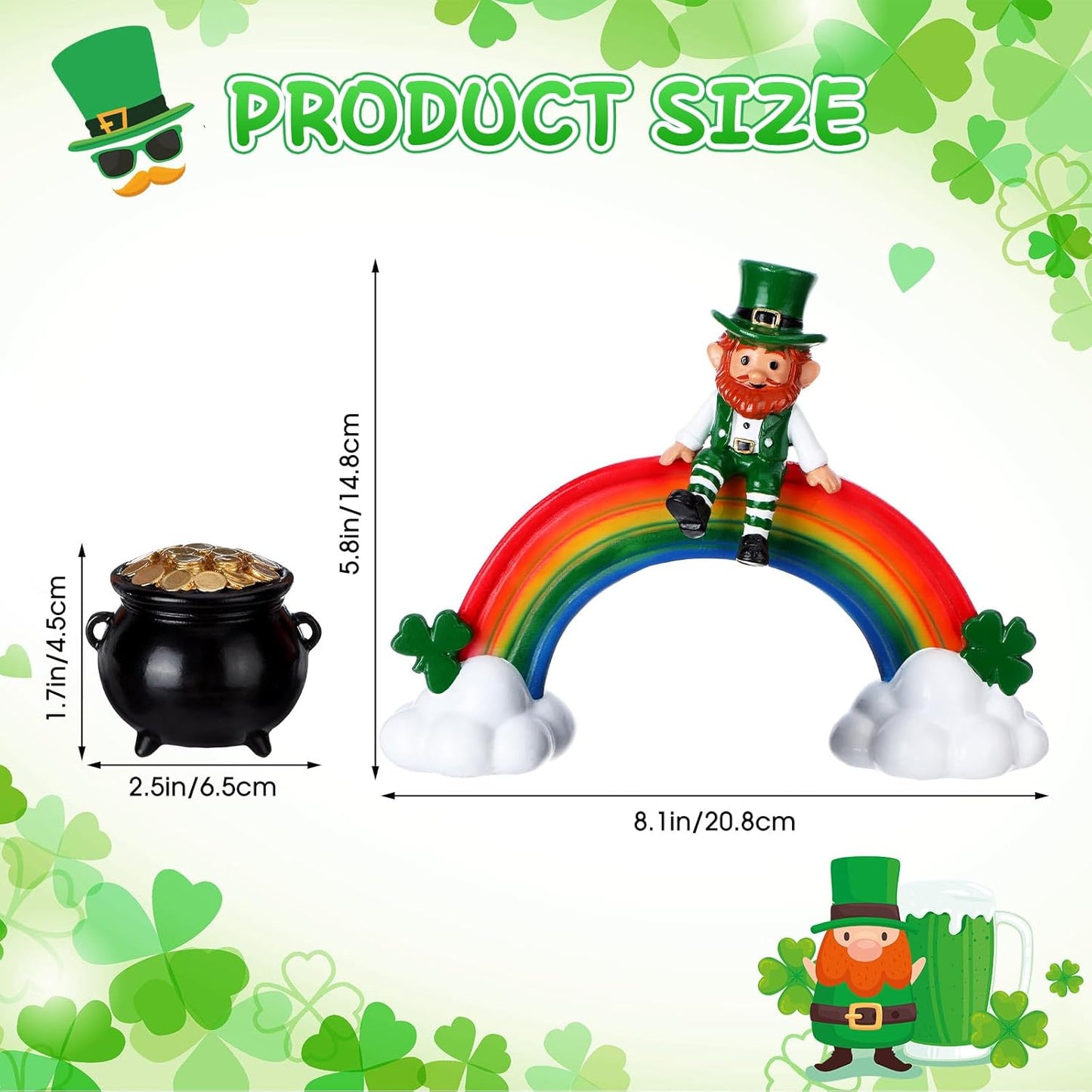 Youyole St. Patrick's Day Leprechaun Figurine - Colorful Resin Elf with Pot of Gold Decor