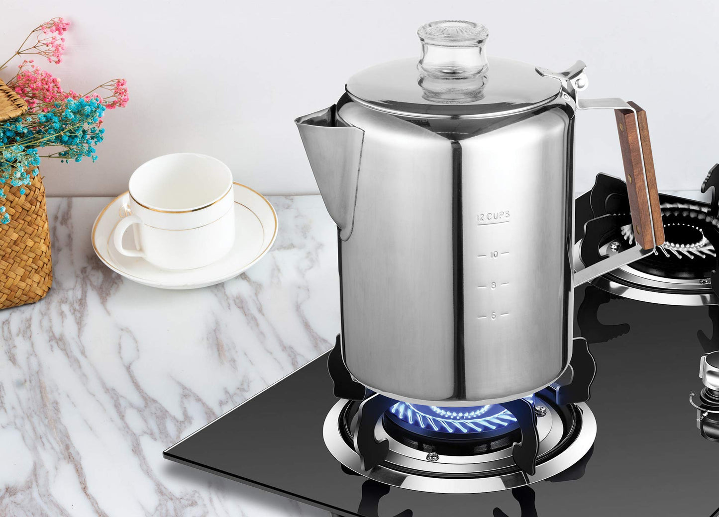 Rapid Brew Stainless Steel Stovetop Percolator Coffee Pot, 12-Cup