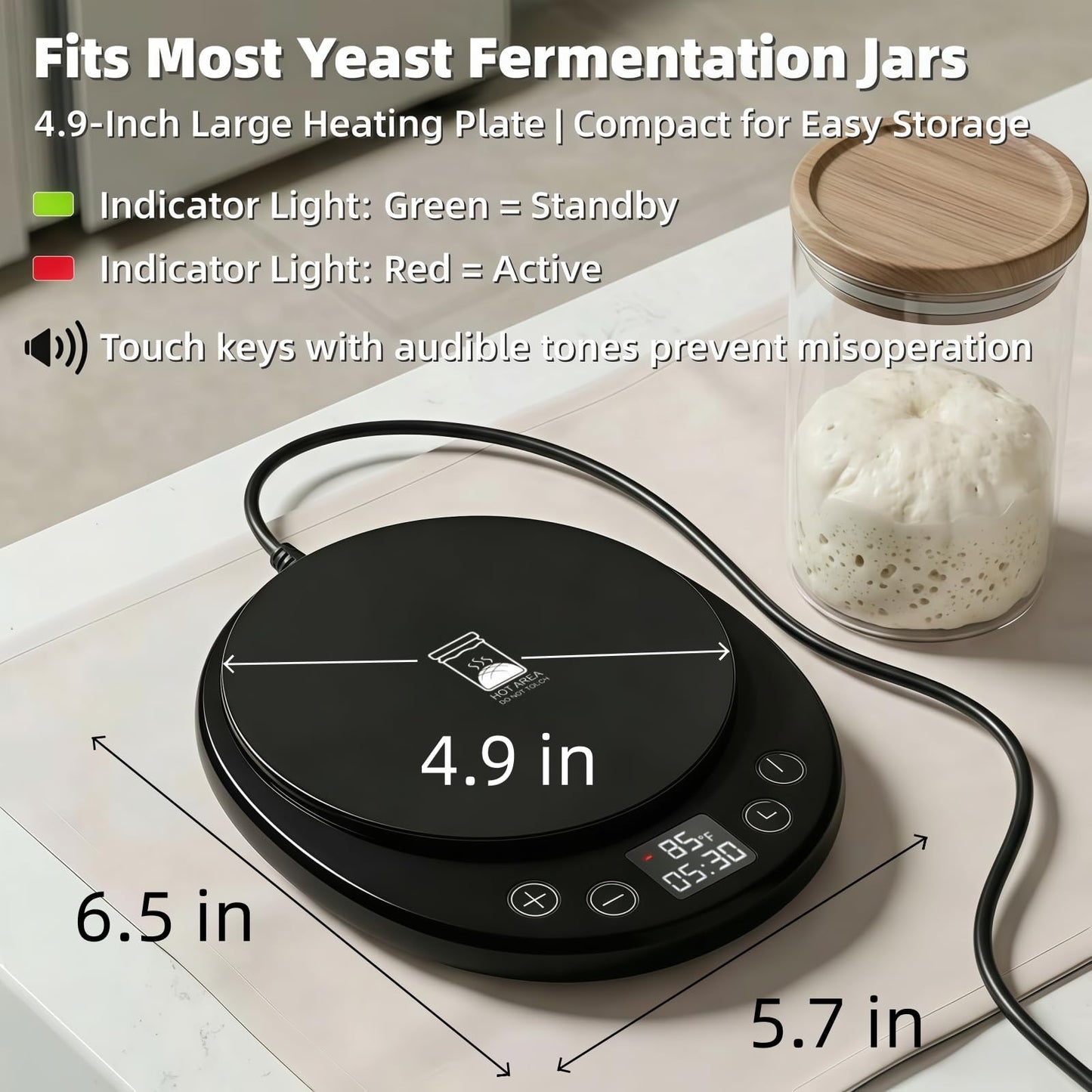 amhshkou Sourdough Starter Warmer - Professional 1°F Precision, 24H Auto Shutdown Timer, Delayed Start, 4.9" Surface for Perfect Fermentation (Black)
