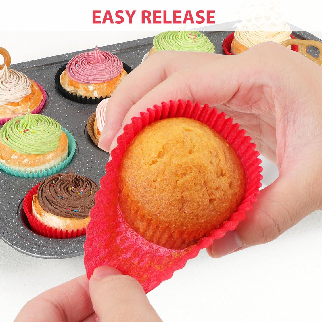 Standard Red Cupcake Liners for Baking 200 Counts - Caperci Greaseproof Muffin Baking Cups for Wedding Birthday Party Baby Shower Festivals (Red)