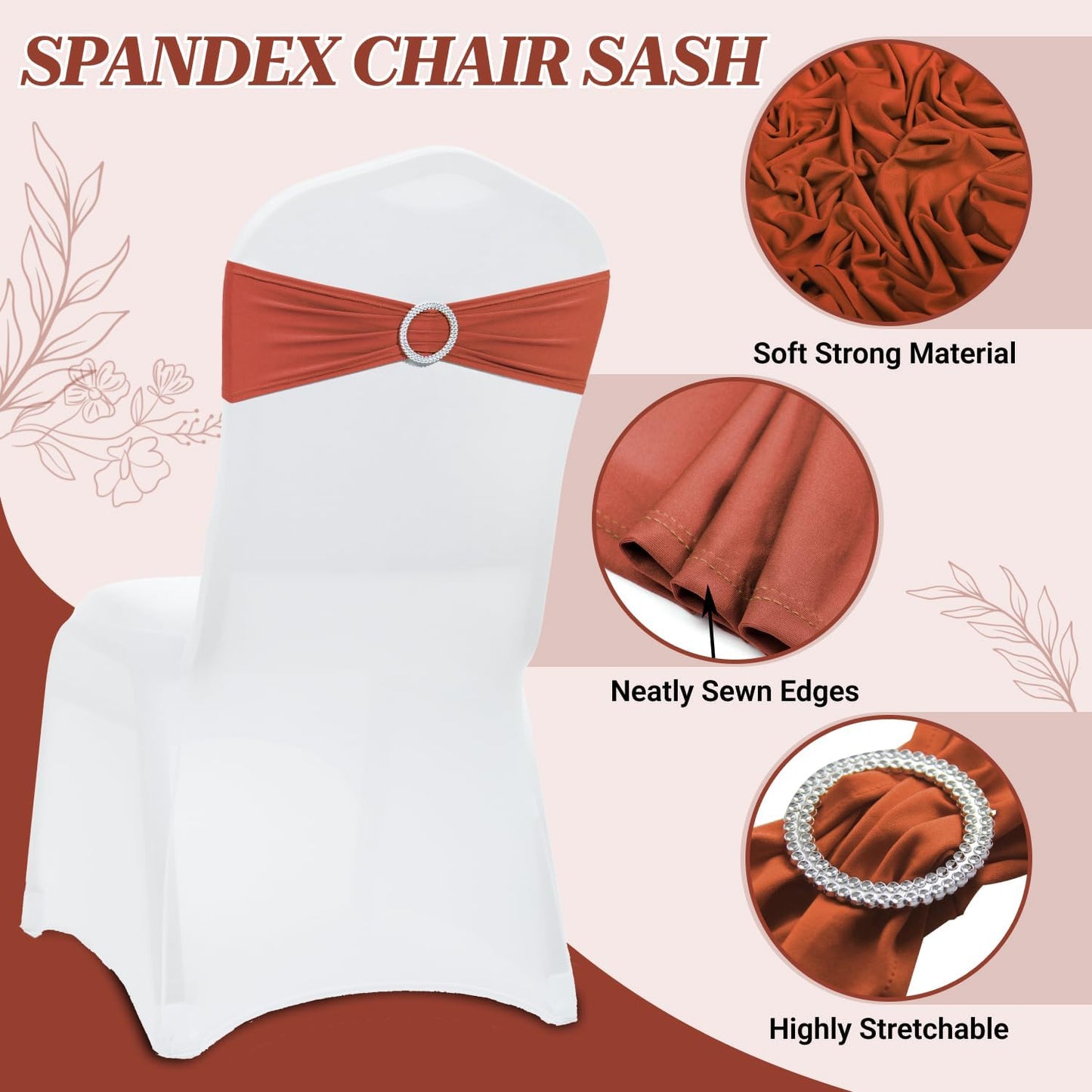 MDS Spandex Chair Sashes - Premium Stretch Covers with Buckle Slider | Universal Fit for Weddings & Events - Terracotta