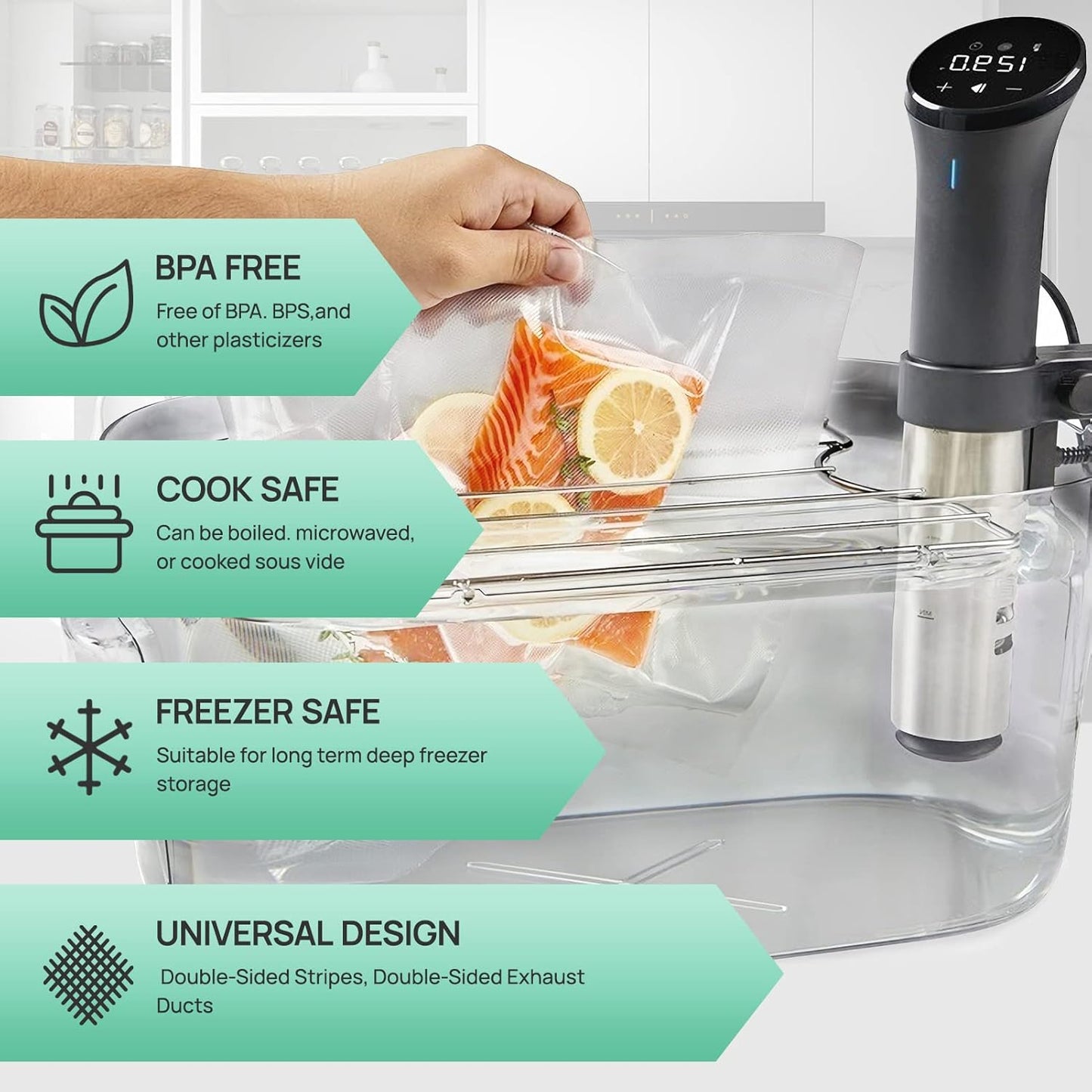 Vakumar Vacuum Sealer Bags - 2 Pack 8''x60' Rolls | BPA Free, Ideal for Food Storage & Sous Vide