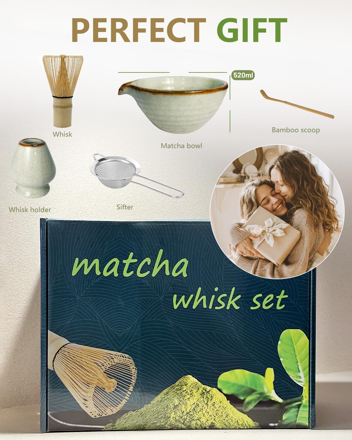 Taruzil Matcha Whisk Set - Bamboo Whisk, Bowl, Scoop & Sifter | Perfect Unique Gift for Women & Moms