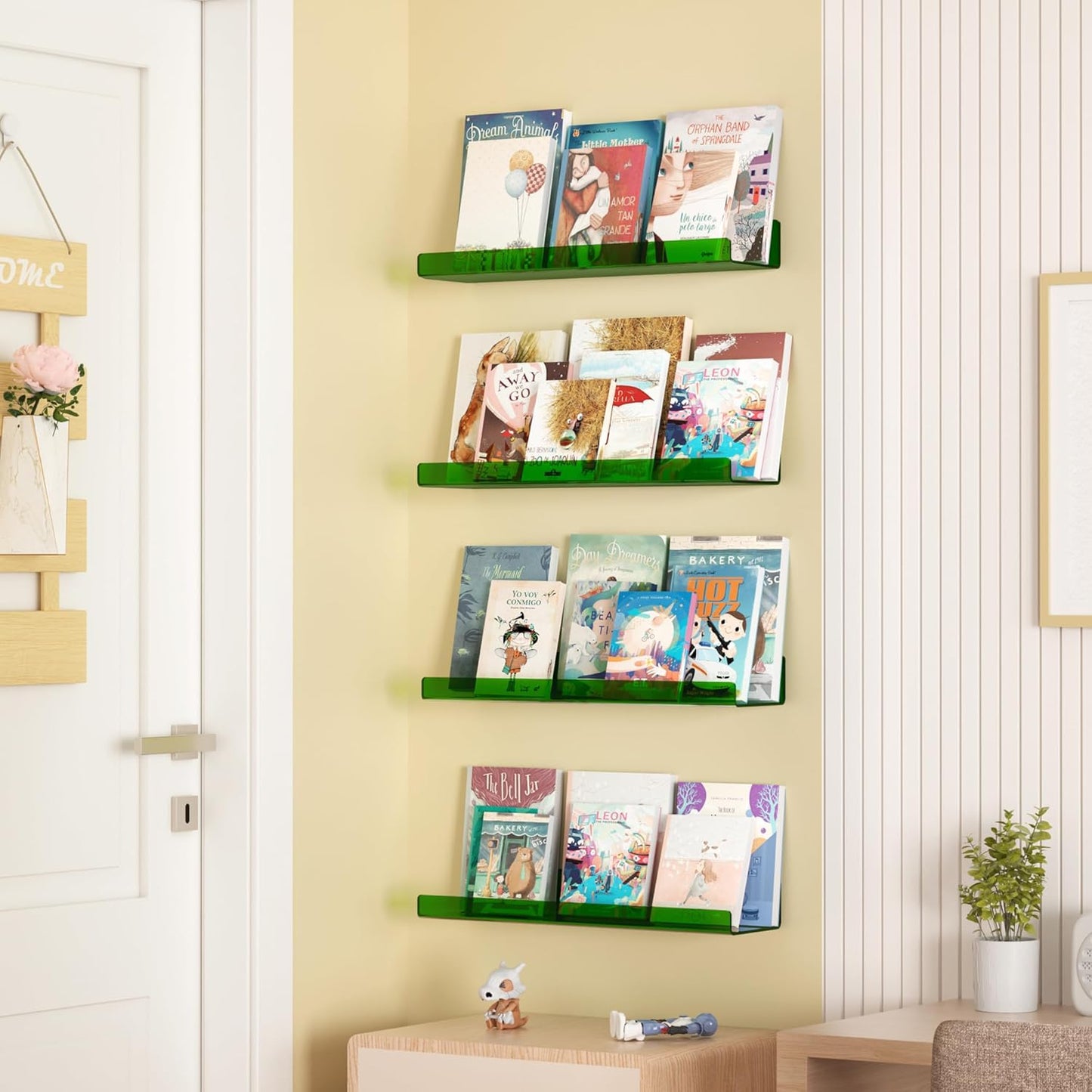 Upsimples Acrylic Wall Shelves - 15" Clear Green Floating Display Shelf Set for Bathroom & Bedroom | 4 Pack