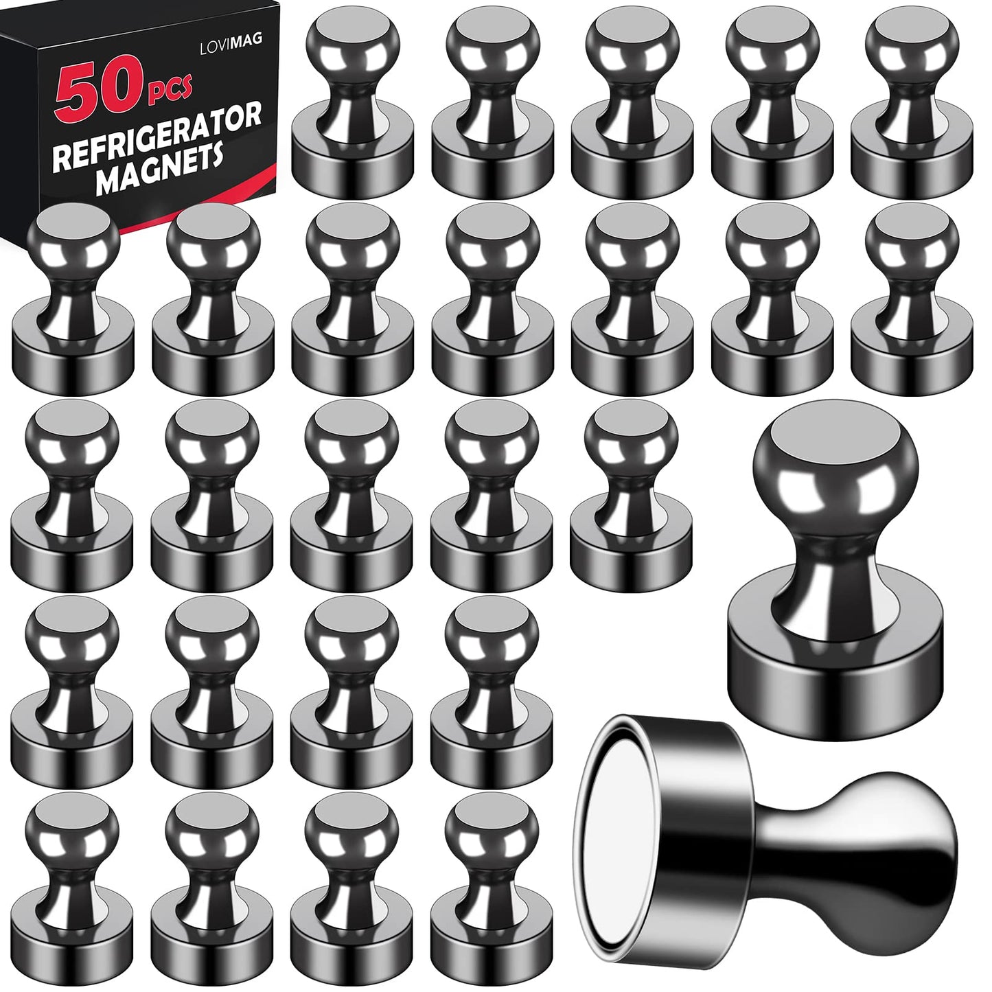 LOVIMAG Fridge Magnets 50Pcs Refrigerator Whiteboard Small Strong Magnet Classroom Kitchen Accessories Decorative Locker Set Decor Must Haves Office Calendar Refrigerador Magnetic Cute Crafts Black