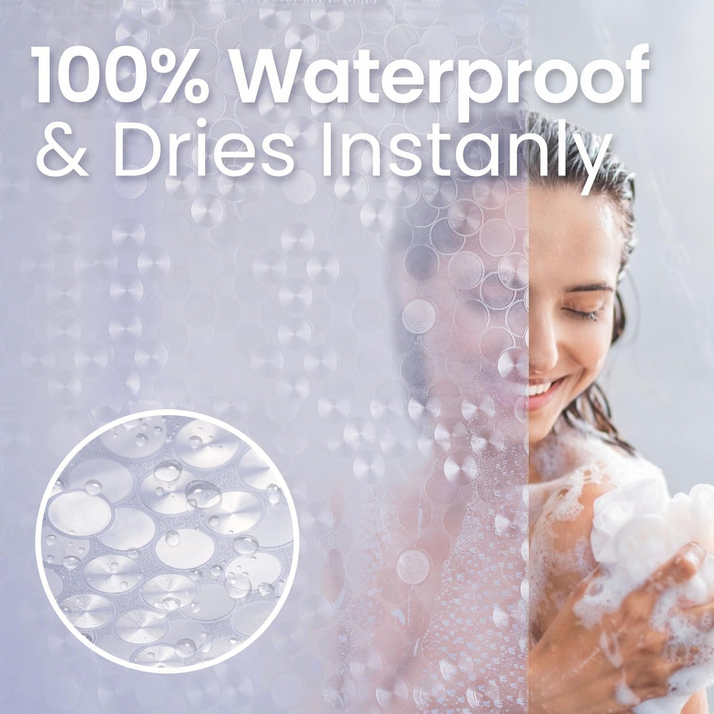 LiBa PEVA Shower Curtain Liner - 8G Waterproof, 72x72 Inch Clear Design with Magnets & 3D Bubbles Pattern