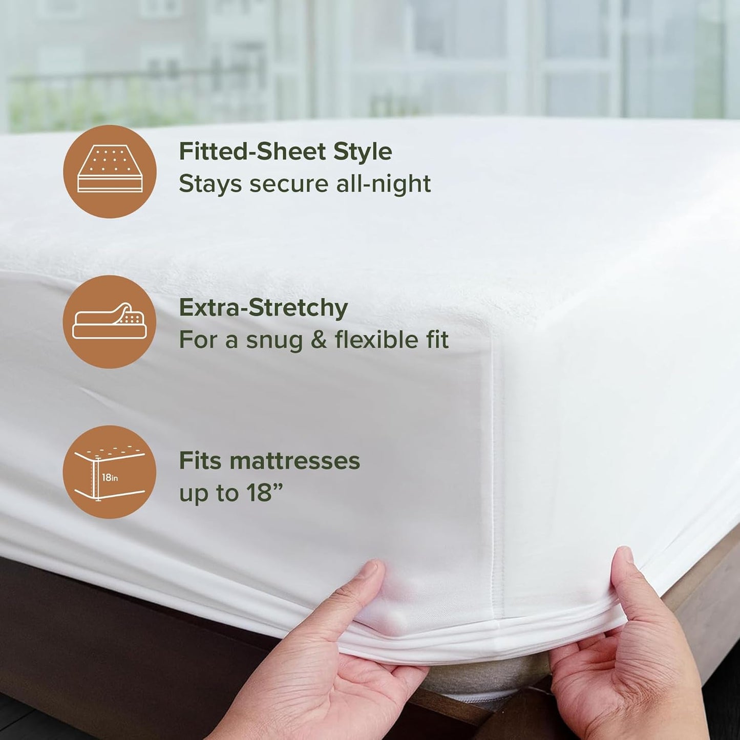 Beckham Hotel Collection Mattress Protector - Silent Waterproof Cotton Blend, Low-Profile Design, Queen Size