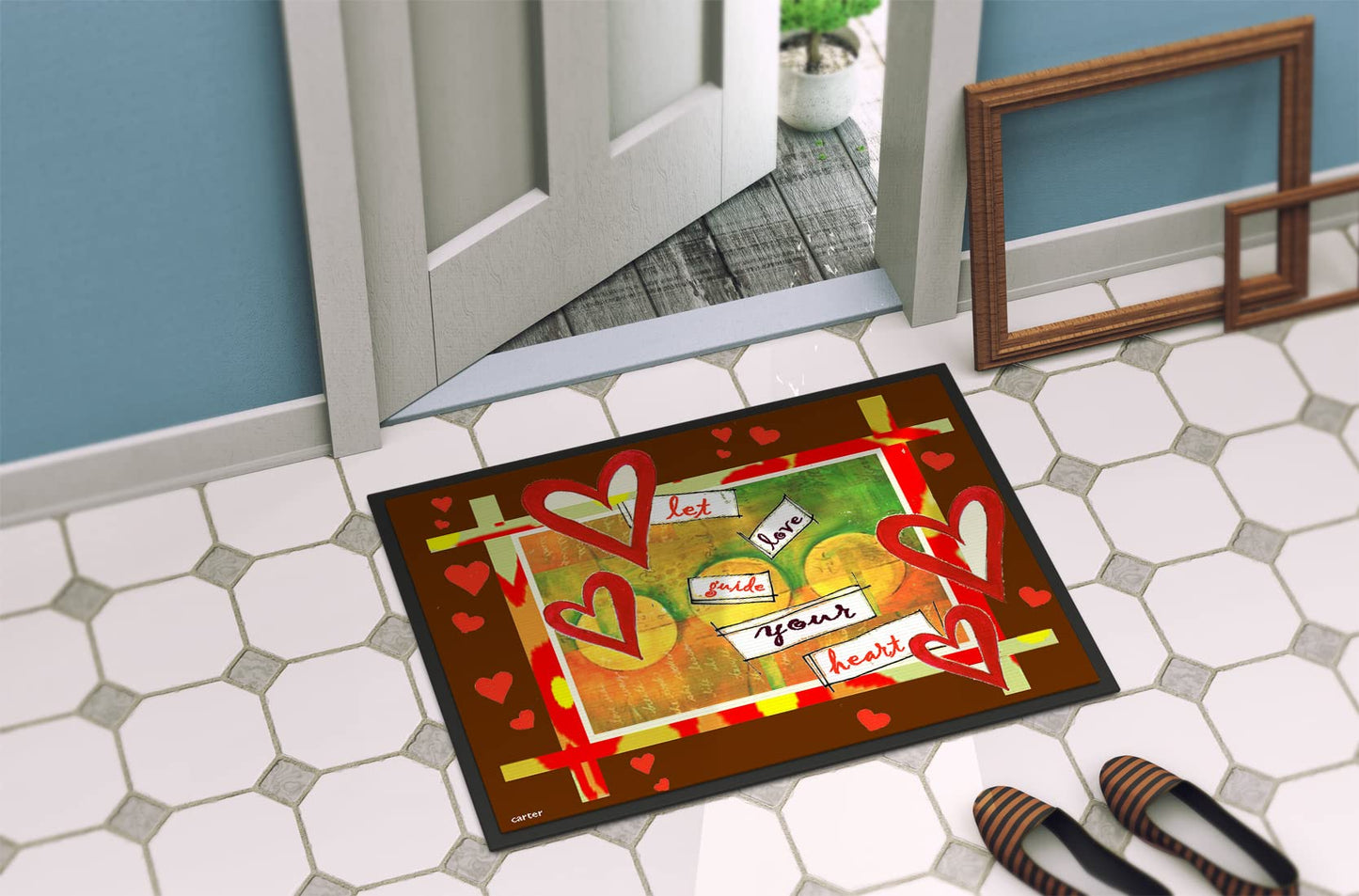 Caroline's Treasures PJC1113MAT Let Love Guide Your Heart Valentine's Day Doormat 18x27 Front Door Mat Indoor Outdoor Rugs for Entryway, Non Slip Washable Low Pile, 18H X 27W