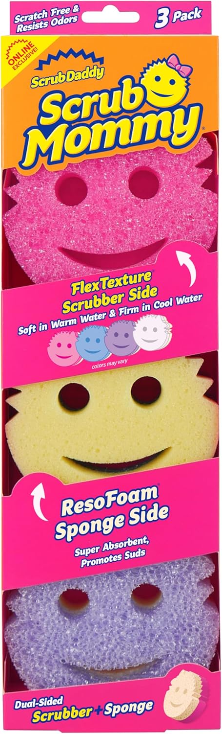 Scrub Daddy Scrub Mommy Sponges - Non-Scratch Dual-Sided Dish Scrubbers for Kitchen & Bathroom | 3 Count