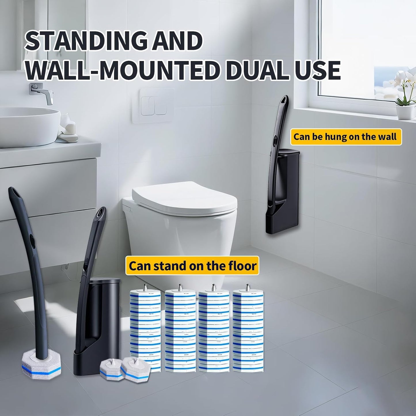 Skiennix Disposable Toilet Brush - Hygienic Toilet Bowl Cleaner with Holder | 40 Refills Included
