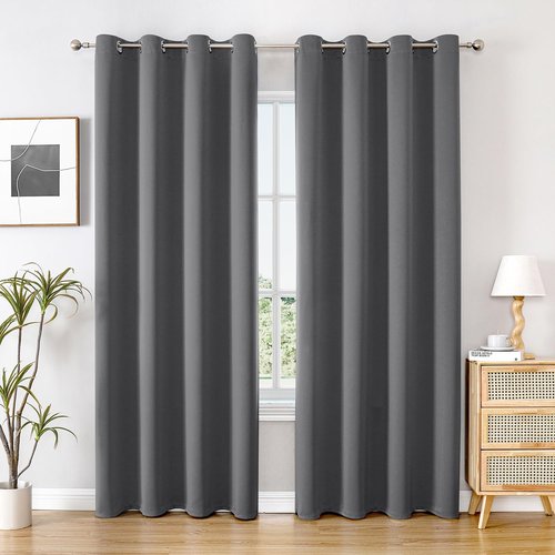 ChrisDowa Blackout Curtains - Thermal Insulated Room Darkening Grommet Panels, 90 Inches Long, Grey (Set of 2)