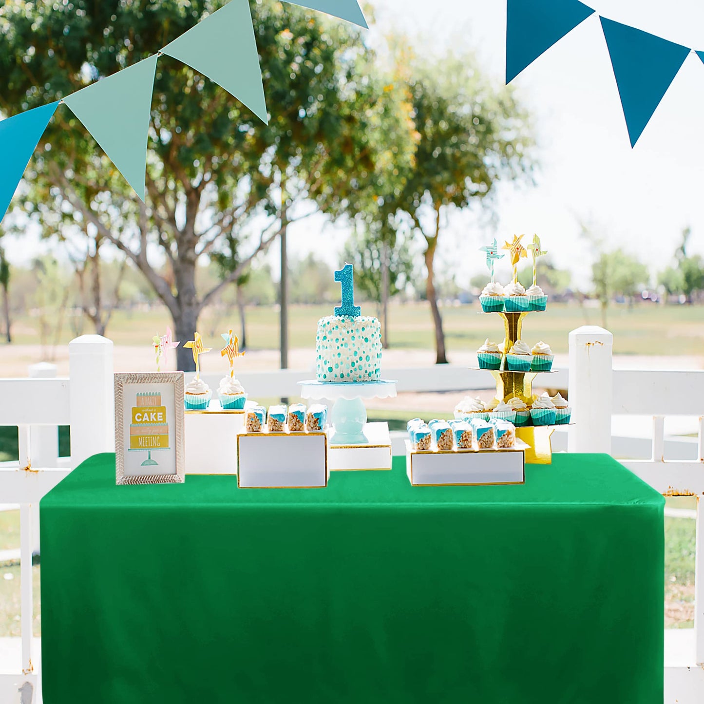 Obstal 2 Pack Green Table Clothes for 6 Foot Rectangle Tables - Water Resistant Washable Fabric Polyester Rectangle Table Cover Protector for Wedding, Banquet and Trade Shows, 72L x 30W x 30H Inches