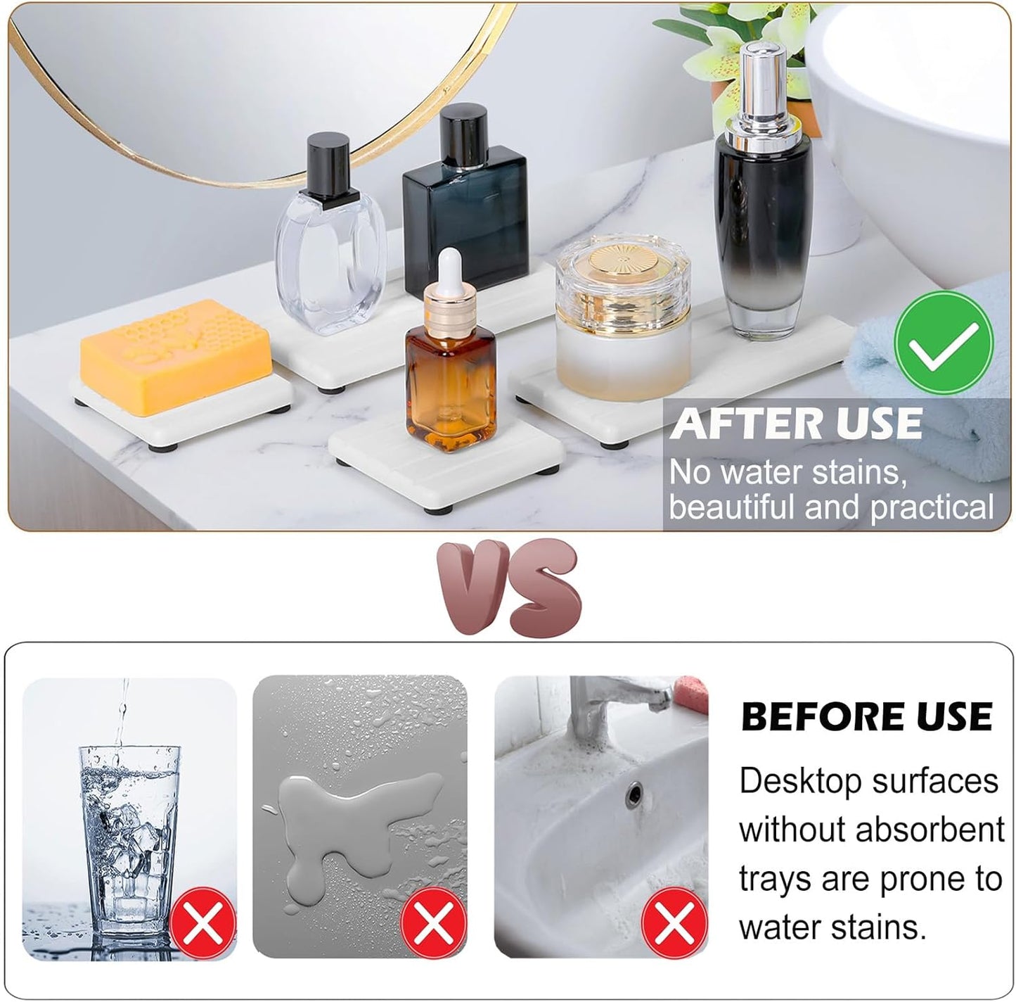 Skiennix Stone Drying Tray - Fast Drying Diatomite Soap Coaster for Bathroom & Kitchen | 4PCS Set