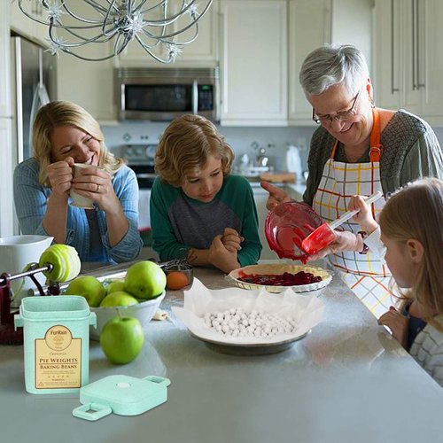 FurRain Ceramic Pie Weights - Reusable 10mm Baking Beans for Perfect Pie Crusts | Natural Stoneware with Wheat Straw Container