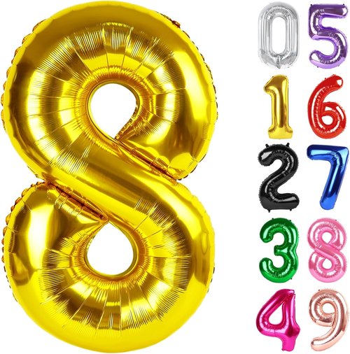 Gold Number 8 Balloon - 40 Inch Giant Foil Balloon for 8th Birthday Party Decorations