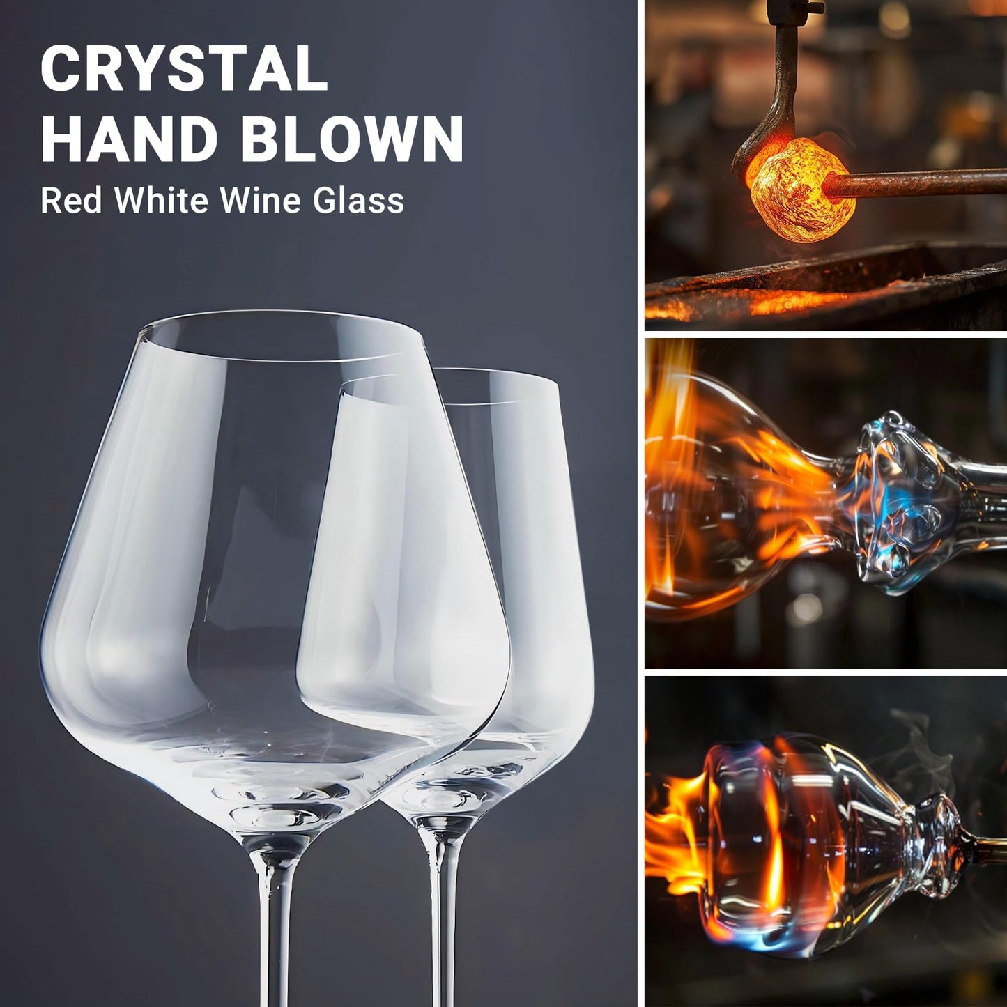 Physkoa Wine Glass Set of 4 – 2 Red (22oz) & 2 White (14oz) Hand-Blown Crystal Glasses, Perfect for Birthday, Wedding & Housewarming Valentines's Day Gifts