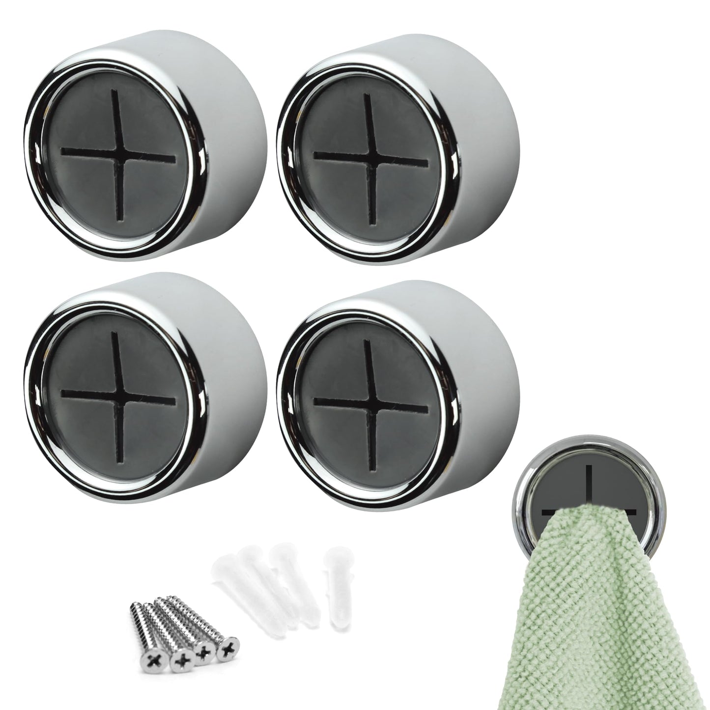 S&T INC. Round Adhesive Push Towel Hooks for Kitchen, Hand and Dish Towels, Grey, 4 Pack