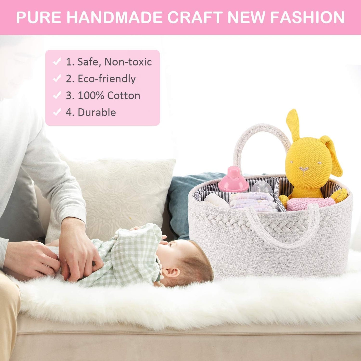 ABenkle Baby Diaper Caddy - Stylish Nursery Storage Bin & Car Organizer for Diapers & Wipes
