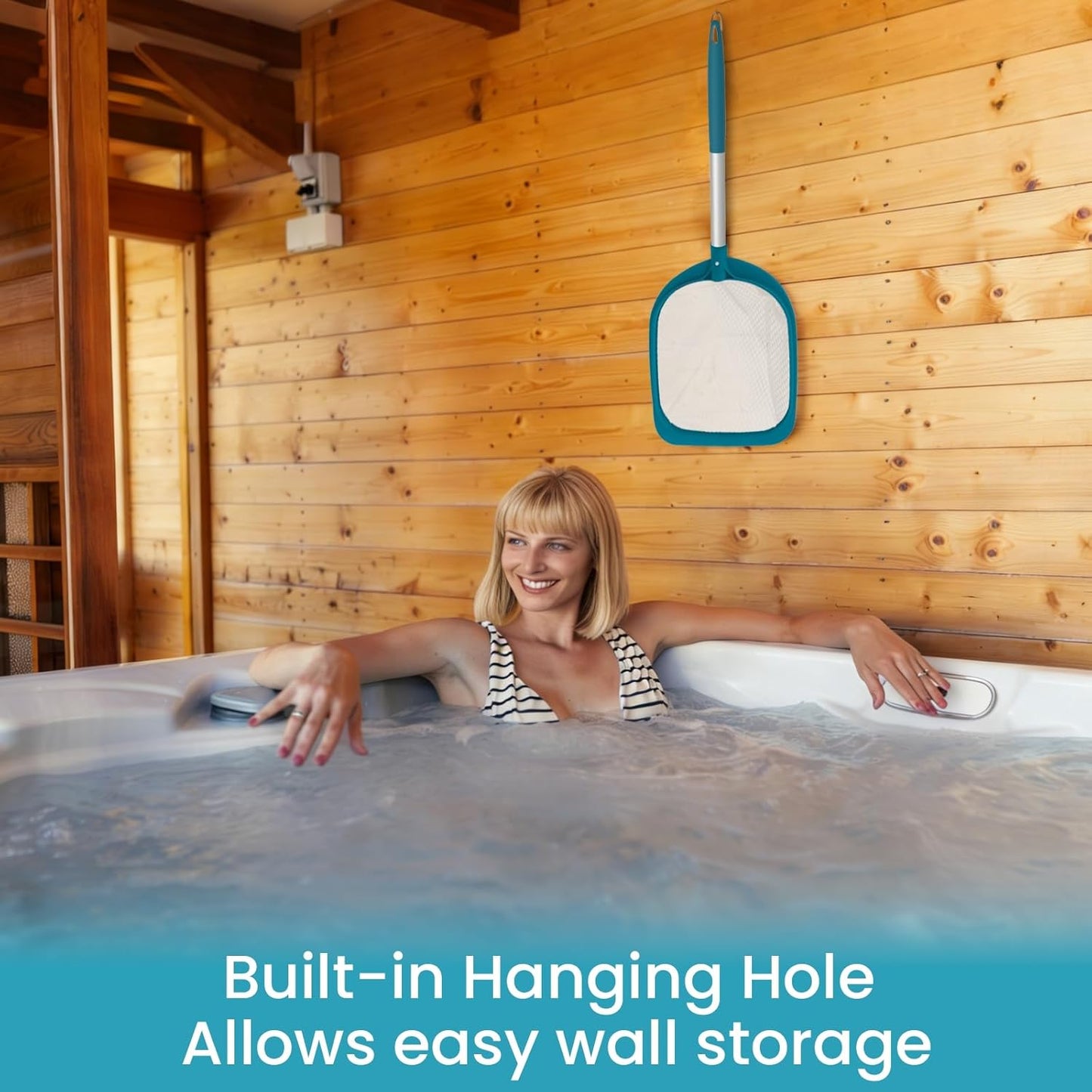 POOLWHALE Hot Tub Leaf Skimmer Net - Ultra Fine Mesh with Aluminum Pole for Efficient Debris Removal
