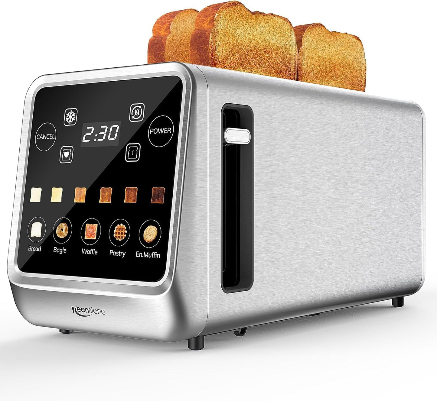 Keenstone 4-Slice Digital Smart Toaster - Touchscreen, Memory Function, Reheat & Defrost | Stainless Steel