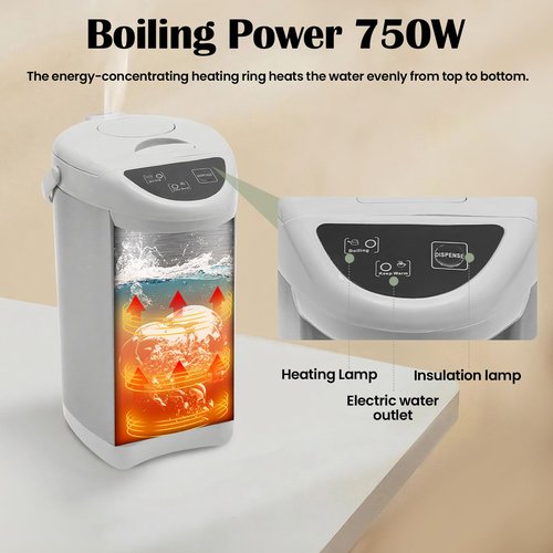 Ageanbri Electric Hot Water Urn Pot Dispenser 4L (135 Oz), Electric Hot Water Boiler and Warmer Anti-dry Burn Protection, Rotating Base, Instant Auto Boiler and Warmer, for Tea & Coffee (Grey)
