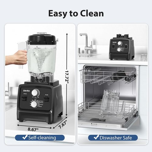 Aeitto Professional Blender - 1800W Motor, 68Oz Capacity, 2-in-1 Blender & Grinder, BPA-Free - Black