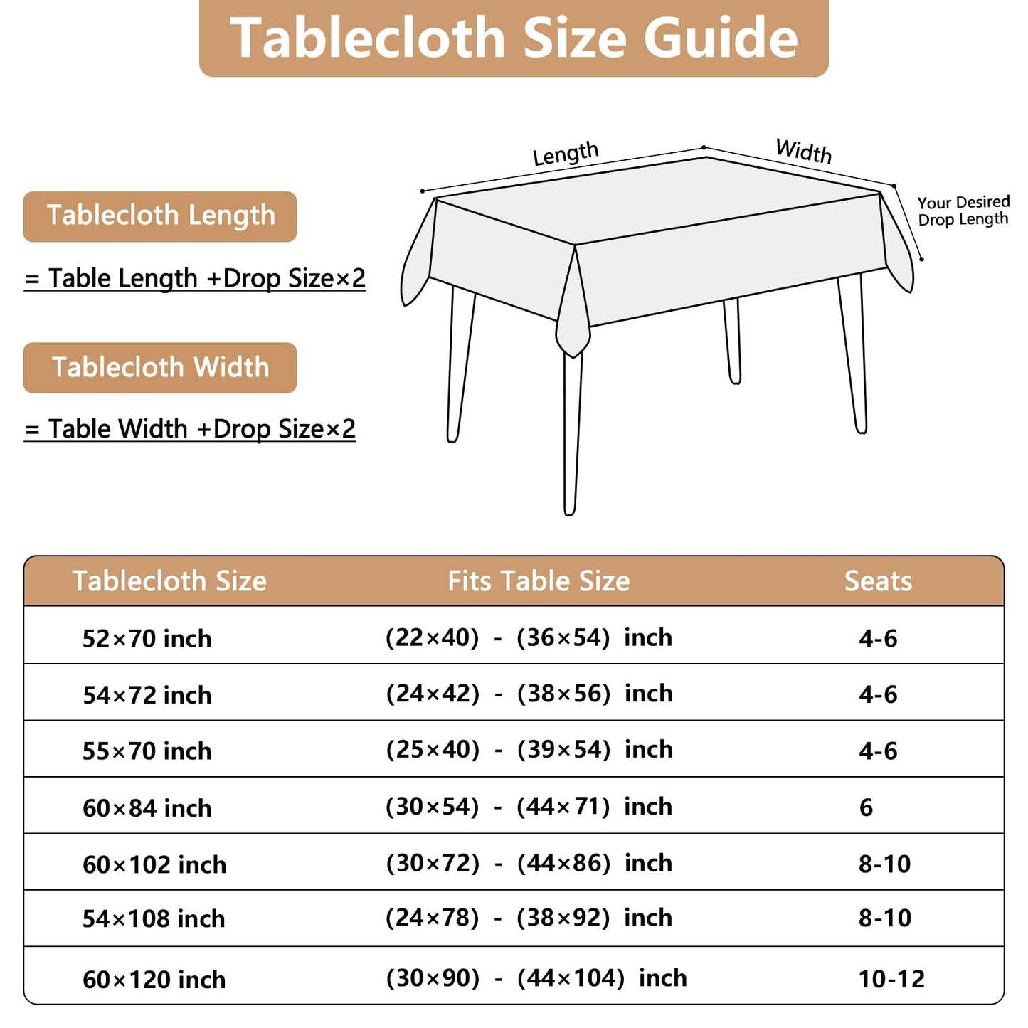 Seenus Wipeable Table Cloth fot 6 Foot Rectangle Tables, Textured Beige Fabric Rectangular Tablecloth for 8-10 Seats Dining Banquet Party, 60 x 102 Inch