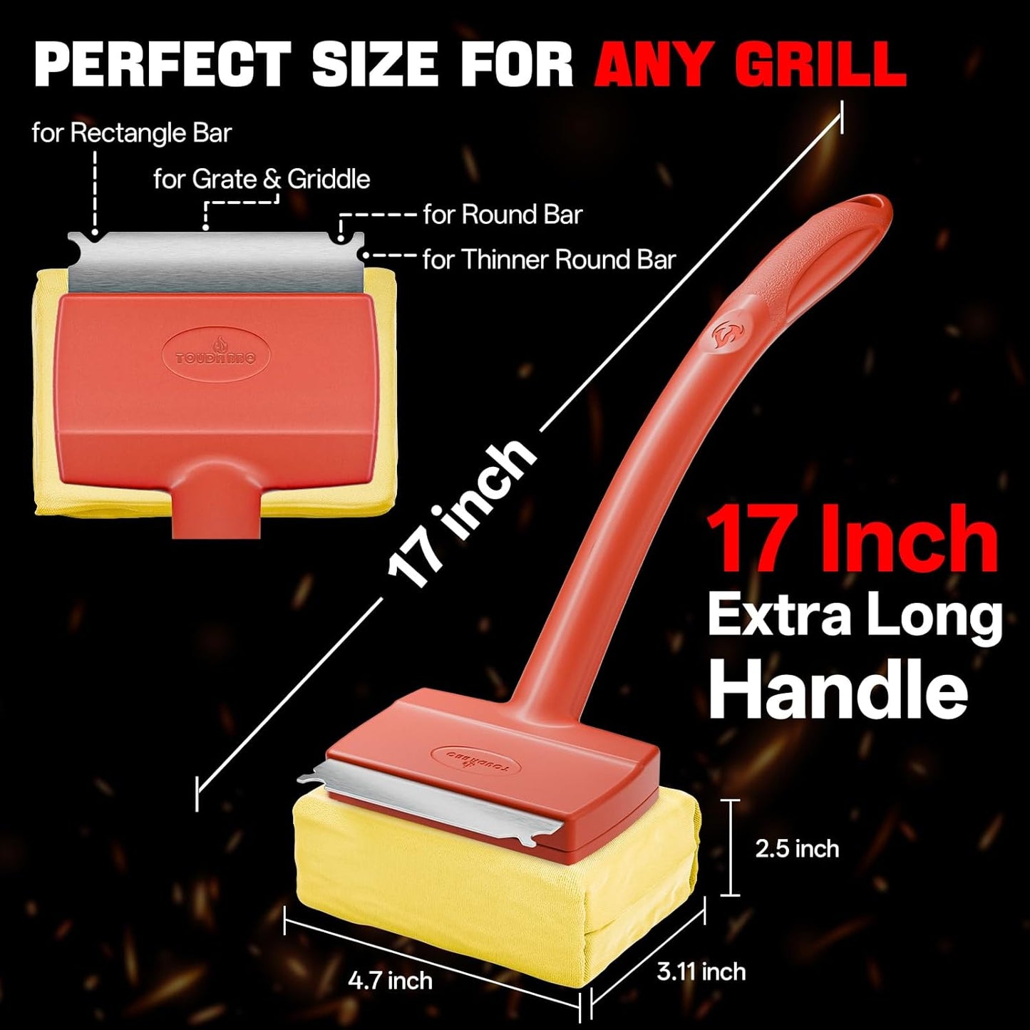 Skiennix Grill Brush - Bristle-Free Outdoor Grill Cleaner with Detachable, Dishwasher-Safe Head | Bonus BBQ Scrub Daddy Replacement Head