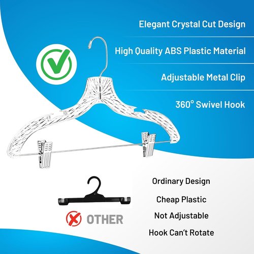 HARDW Clothes Hangers - Heavy Duty Plastic Set of 12 with Clips for Closet Organization | Clear Design