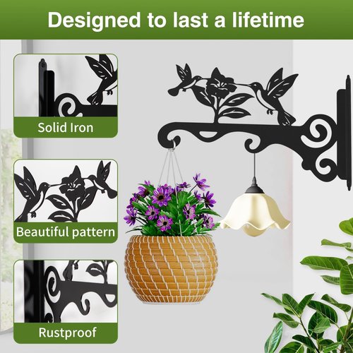 Elegant Bird Pattern Wall Hooks | Rust-Resistant Metal Plant Hangers - 10 Inch for Indoor & Outdoor Use