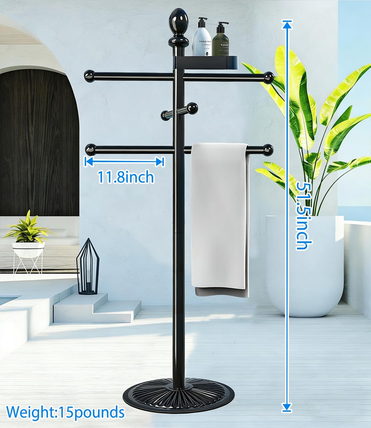 Skiennix Heavy-Duty Pool Towel Rack - 6 Bars with Top Tray | Durable Metal Stand for Hot Tubs & Pools