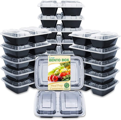Enther Meal Prep Containers - 20 Pack 2-Compartment Bento Boxes | BPA Free, Stackable & Reusable | 32 oz, Microwave/Dishwasher Safe