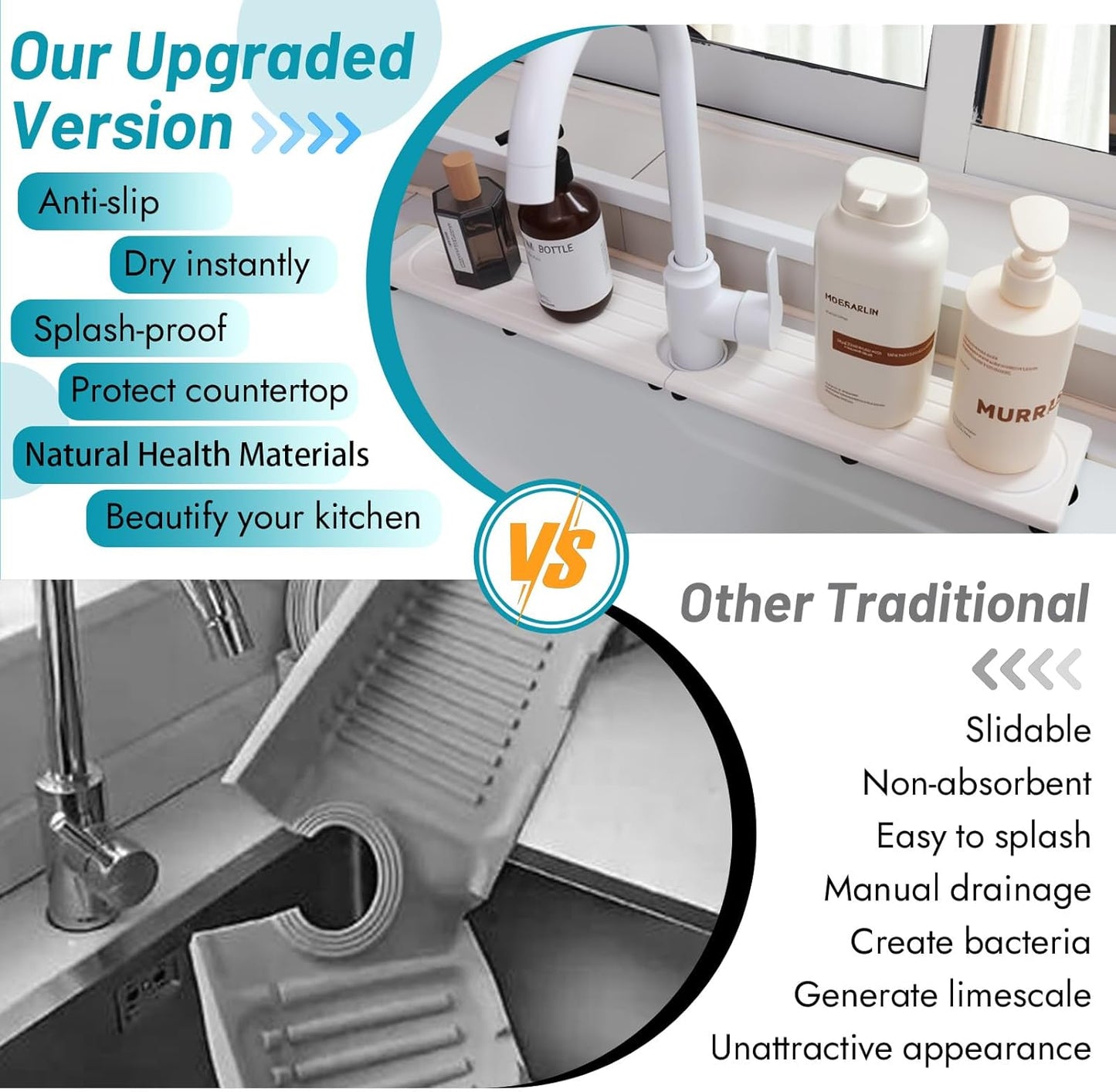 Skiennix Fast Drying Diatomite Stone Faucet Mat - Water Absorbent Sink Tray with Raised Feet | Prevents Moisture Buildup
