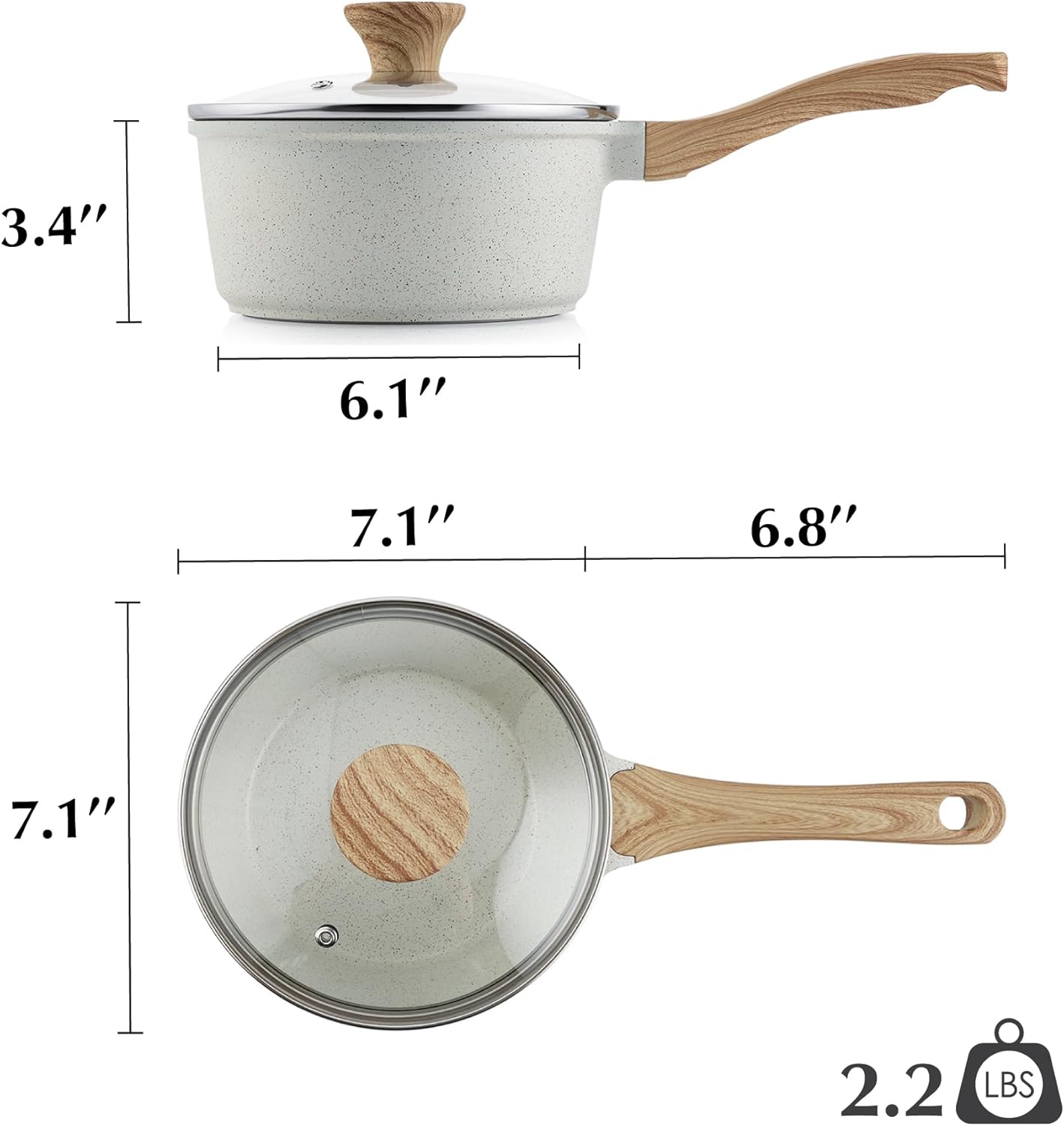 SENSARTE Nonstick White Ceramic Saucepan - 2.0 Quart Cooking Pot with Lid & Stay Cool Handle | Induction Compatible