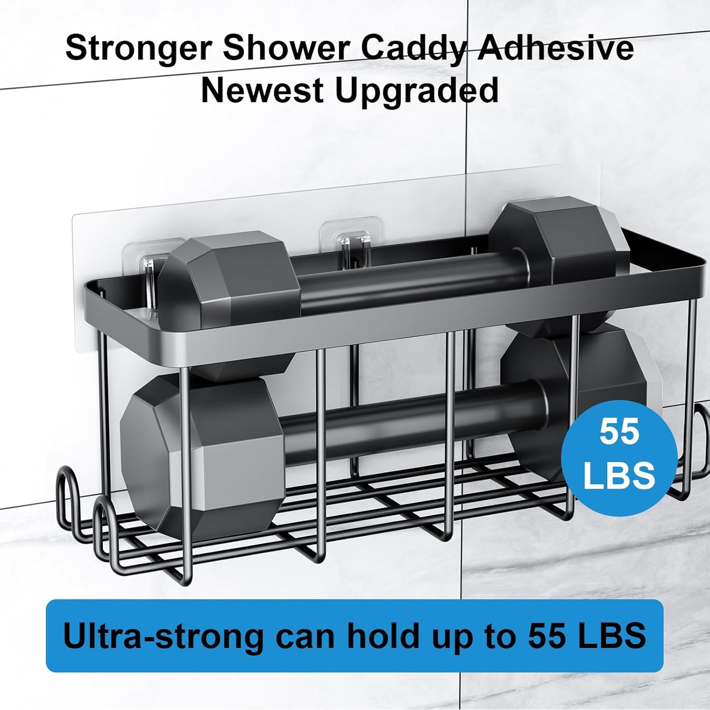 Lsnisni Shower Caddy Adhesive Replacement - Waterproof Shelf Strips & Strong Hooks | 14 Pack, Clear