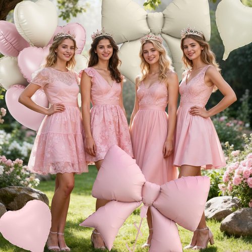 Cream Pink Heart Balloons, Pink Bow Balloons, 10Pcs 18 Inch Heart Shaped Balloon and 38 Inch Helium Bow Foil Balloon for Girl Women Birthday Valentine's Day Proposal Wedding Baby Shower Party Decor