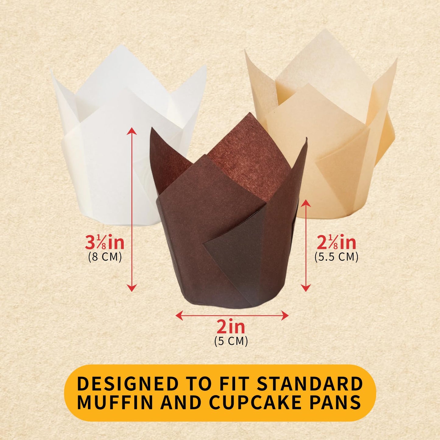 200PCS Tulip Cupcake Liners, Unbleached Standard Size Parchment Cupcake Liners, Food Grade Greaseproof Muffin Liners, Cupcake Wrapper for Baking, Party, Birthday, Christmas