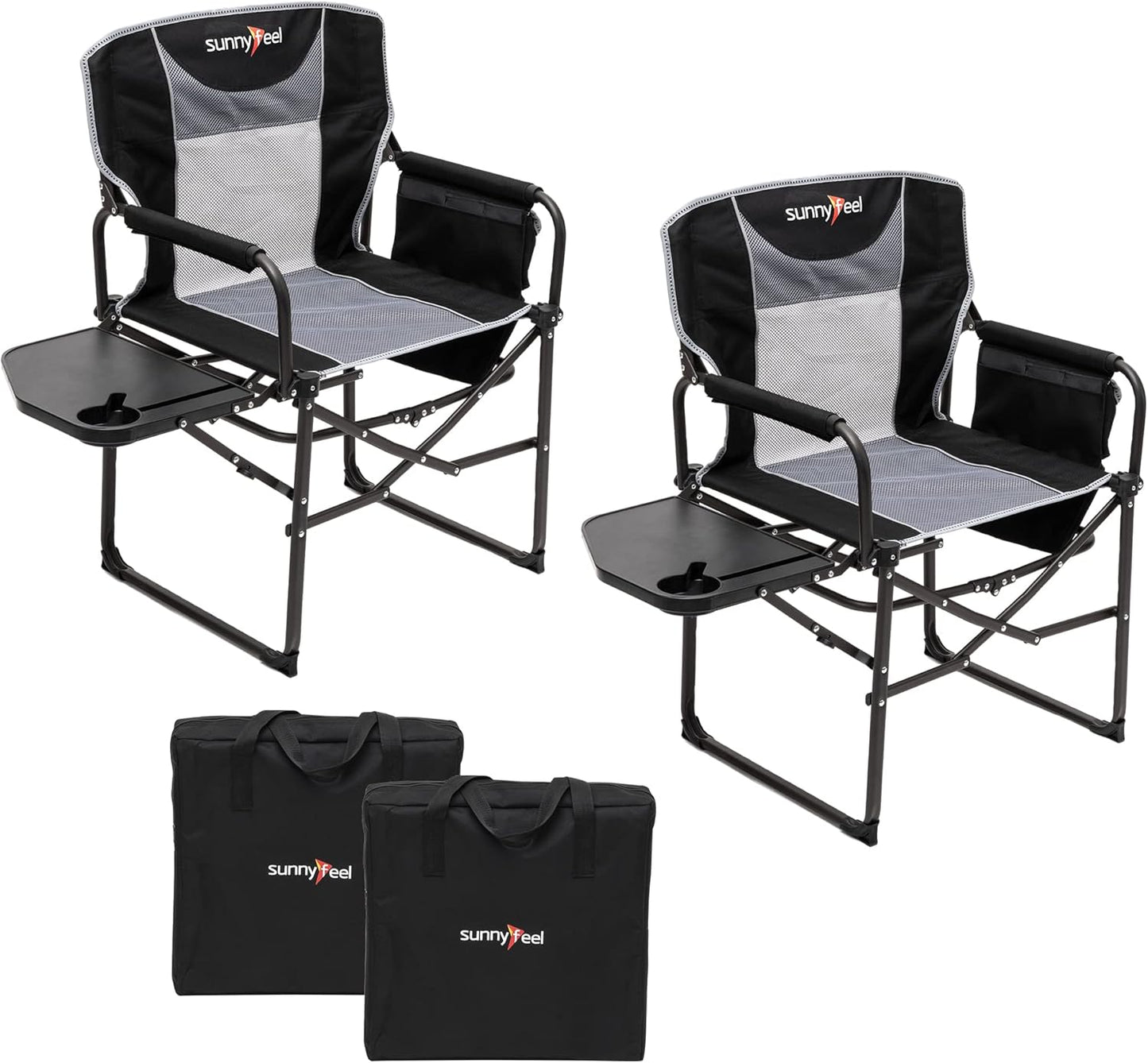 SUNNYFEEL Heavy-Duty Camping Directors Chair - Oversized Portable Folding Chair with Side Table & Pocket for Outdoor Use