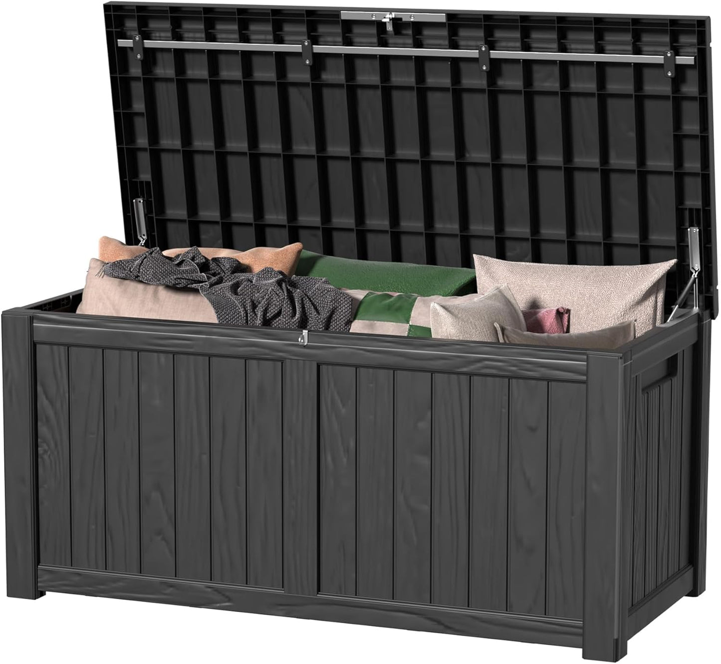 Skiennix 150 Gallon Waterproof Outdoor Storage Box - Lockable Resin Container for Patio & Garden (Black)