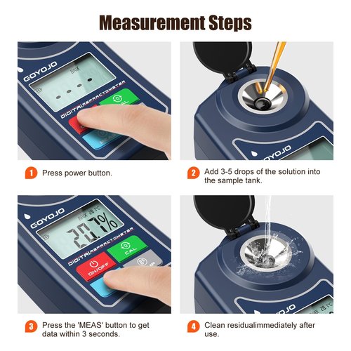 Digital Brix Refractometer GOYOJO Brix Meter Lab Refractometer ±0.5 Brix/1℃ Accuracy, 0-55% Range with ATC for Fruits Juices, Beer, Wine, Coffee &Mor Liquid Sugar Content Test