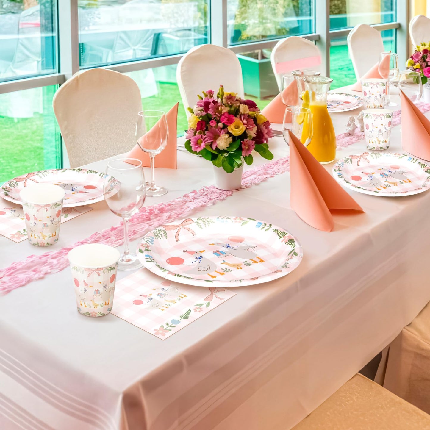 Havawish 175 Pcs One Silly Goose Birthday Decoration Party Tableware Set for 25 Guest Girl Pink One Silly Goose Birthday Decor Baby Shower Plate Cup Napkin Fork Knife Spoon for 1st Party Decoration