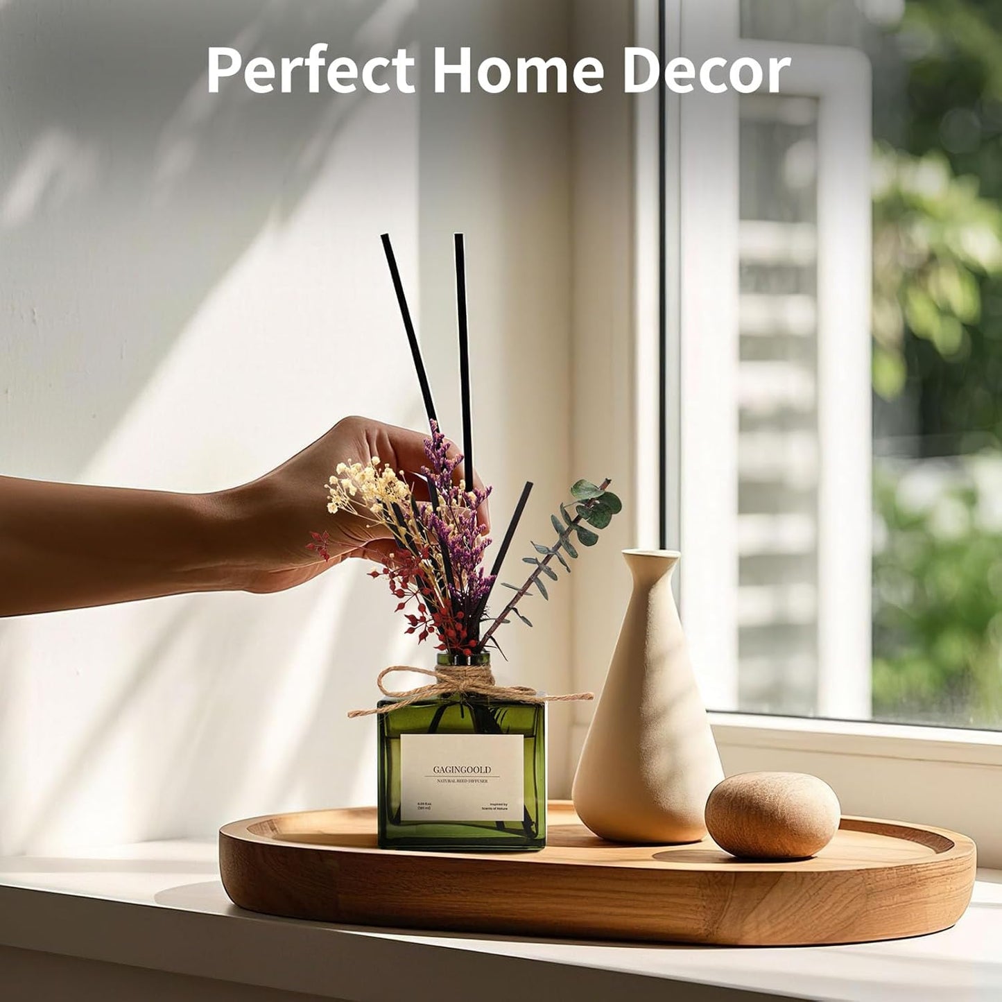 Reed | Earthy Sandalwood Scented Diffuser by [Brand Name] - 6.09 oz with Sticks & Dried Flowers, Lasts 120 Days